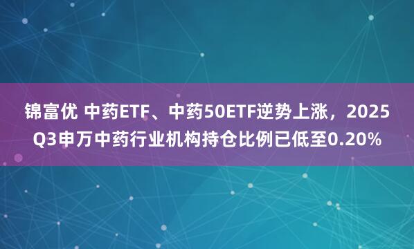 锦富优 中药ETF、中药50ETF逆势上涨，2025Q3申万中药行业机构持仓比例已低至0.20%